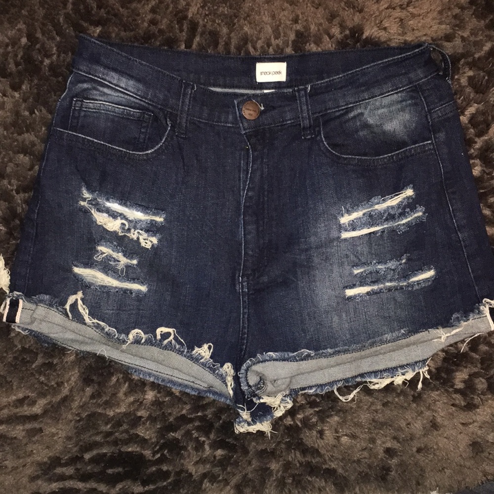 High rise ripped denim shorts